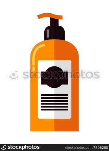Bottle of luxurious skin lotion with dispenser isolated cartoon flat vector illustration on white background. Glossy container full of cosmetic means.. Bottle of Luxurious Skin Lotion with Dispenser