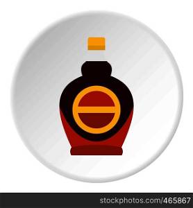 Bottle of maple syrup icon in flat circle isolated on white vector illustration for web. Bottle of maple syrup icon circle