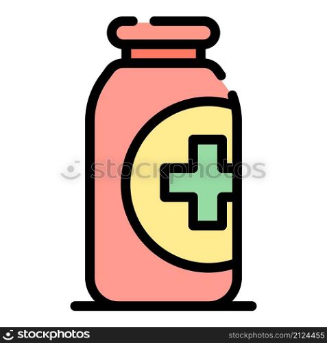 Bottle of medicine icon. Outline bottle of medicine vector icon color flat isolated. Bottle of medicine icon color outline vector