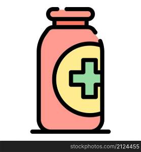 Bottle of medicine icon. Outline bottle of medicine vector icon color flat isolated. Bottle of medicine icon color outline vector