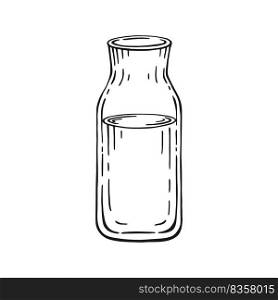 Bottle of milk or water isolated on white background. Hand drawn black and white vector illustration.