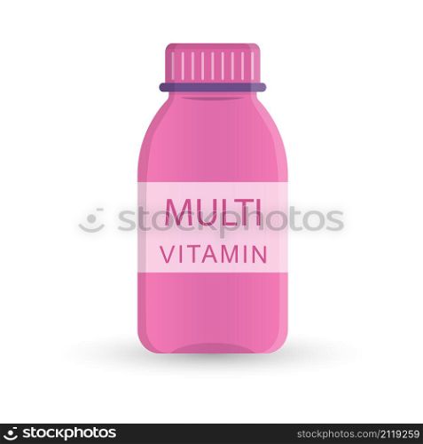 bottle of Multi vitamin. Medicine. medical preparations. Flat style