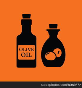 Bottle of olive oil icon. Orange background with black. Vector illustration.