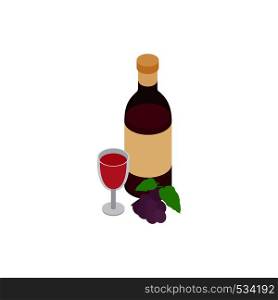 Bottle of red wine and glass icon in isometric 3d style on a white background. Bottle of red wine and glass icon