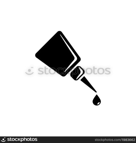 Bottle of Super Glue with Drop, Adhesive. Flat Vector Icon illustration. Simple black symbol on white background. Super Glue Bottle, Adhesive Drop sign design template for web and mobile UI element. Bottle of Super Glue with Drop Flat Vector Icon
