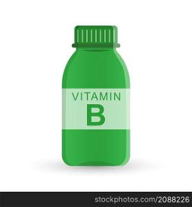 bottle of vitamin B. Medicine. medical preparations. Flat style