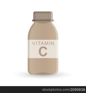 bottle of vitamin C. Medicine. medical preparations. Flat style