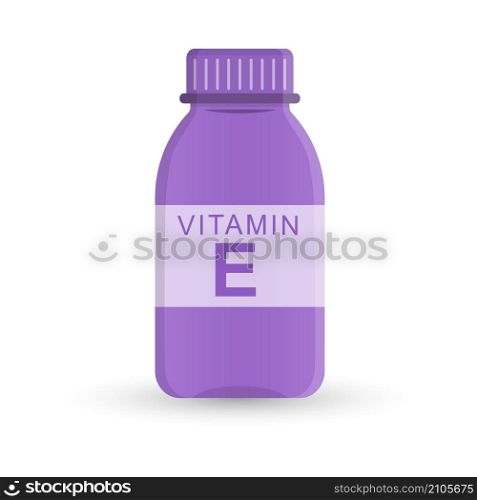 bottle of vitamin E. Medicine. medical preparations. Flat style
