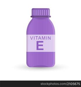 bottle of vitamin E. Medicine. medical preparations. Flat style