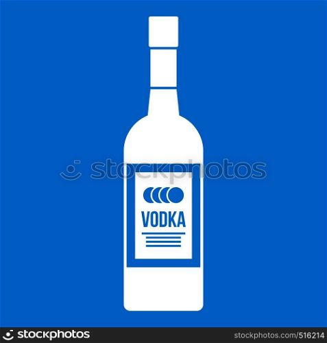 Bottle of vodka icon white isolated on blue background vector illustration. Bottle of vodka icon white