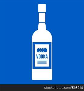 Bottle of vodka icon white isolated on blue background vector illustration. Bottle of vodka icon white