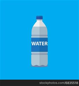 Bottle of water icon. Plastic bottle of fresh water icon in flat style isolated on blue background. Stylized vector eps10 illustration.