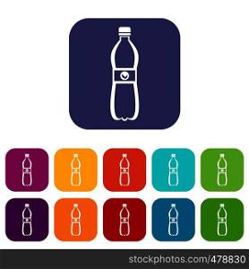 Bottle of water icons set vector illustration in flat style in colors red, blue, green, and other. Bottle of water icons set