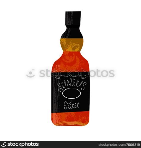 Bottle of whiskey. Vector illustration on white background with unique hand drawn vector textures.. Bottle of whiskey. Vector illustration on white background.