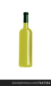 Bottle of white wine isolated on blank background. Elite classic alcoholic drink in modern glassware without label, template of vino or liquor bottle. Bottle of White Wine Isolated on Blank Background.