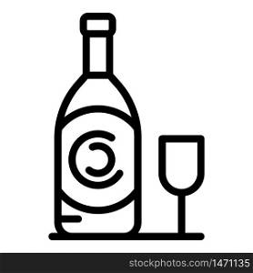 Bottle of wine and a glass icon. Outline bottle of wine and a glass vector icon for web design isolated on white background. Bottle of wine and a glass icon, outline style