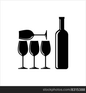 Bottle Of Wine And Glass Design Vector Art Illustration