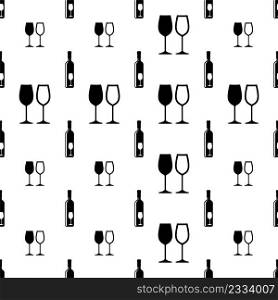 Bottle Of Wine And Glass Seamless Pattern Vector Art Illustration