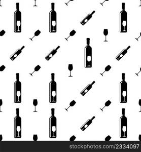Bottle Of Wine And Glass Seamless Pattern Vector Art Illustration
