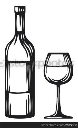 Bottle of wine and glass vector