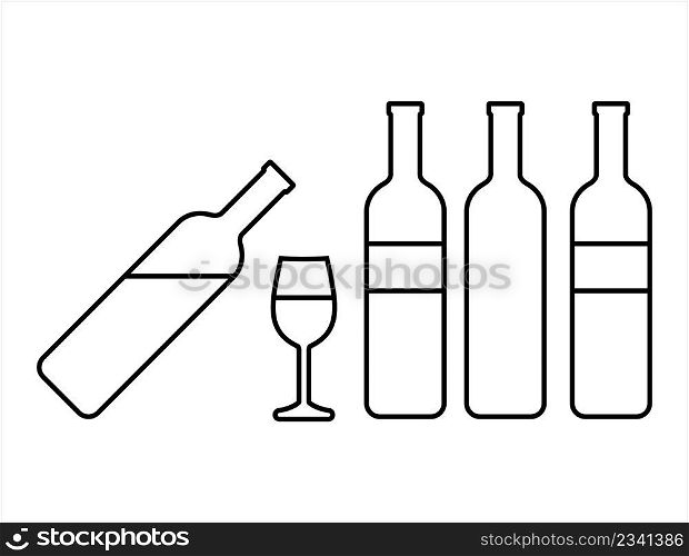 Bottle Of Wine And Glass Vector Art Illustration