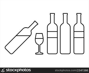Bottle Of Wine And Glass Vector Art Illustration