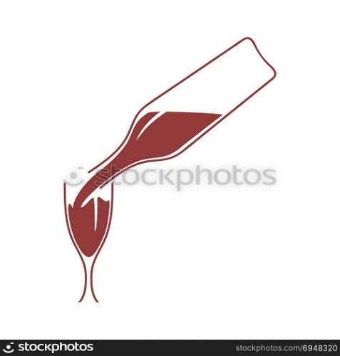 Bottle of wine and glass.. Wine symbol.Wine pouring from a bottle in glass. Concept idea for business. Vector illustration.