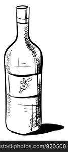 Bottle of wine drawing, illustration, vector on white background.