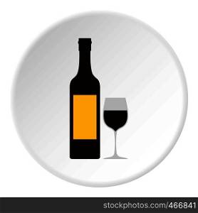 Bottle of wine icon in flat circle isolated vector illustration for web. Bottle of wine icon circle