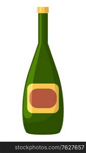 Bottle of wine or champagne, alcohol beverage, disco symbol. Glass volume with drink, element of holiday, celebrating icon on white, hen-party vector. Champagne or Wine in Bottle, Alcohol Drink Vector