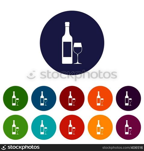 Bottle of wine set icons in different colors isolated on white background. Bottle of wine set icons