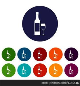 Bottle of wine set icons in different colors isolated on white background. Bottle of wine set icons