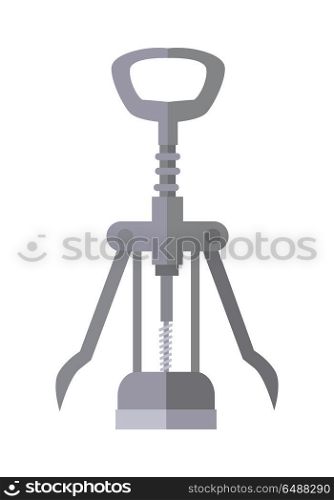 Bottle Opener Isolated on White Background. Bottle Opener isolated on white background. Retro vintage wine corkscrew. Metalic tailspin for opening the botlles with vine. Spiral opener. Part of series of viniculture production items. Vector