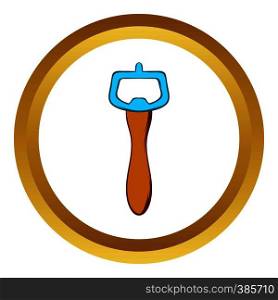 Bottle opener vector icon in golden circle, cartoon style isolated on white background. Bottle opener vector icon, cartoon style