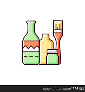 Bottle painting RGB color icon. Home decor. Repurposed wine bottles. Flower homemade vases. Glass-painting project. DIY craft. Isolated vector illustration. Recycled jars simple filled line drawing. Bottle painting RGB color icon