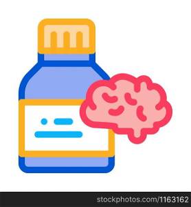 Bottle Pills Brain Icon Vector. Outline Bottle Pills Brain Sign. Isolated Contour Symbol Illustration. Bottle Pills Brain Icon Vector Outline Illustration