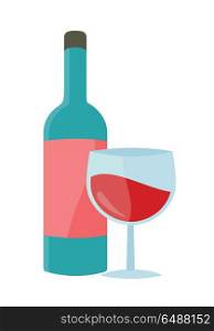 Bottle with Alcohol Vector in Flat Style Design.. Bottle with alcohol vector in flat style. Glass bottle of wine illustration for beverages concepts, grocery store advertising, icons, infograqphic element. Isolated on white background.