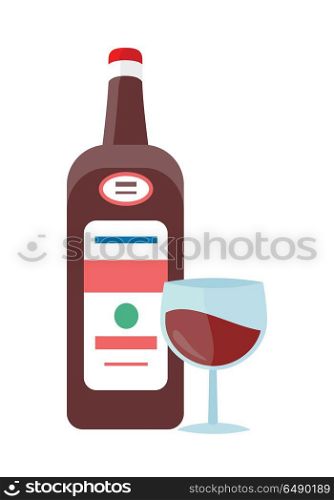 Bottle with Alcohol Vector in Flat Style Design.. Bottle with alcohol vector in flat style. Liqueur, liquor, rum, wine, illustrations for beverages concepts, grocery store advertising, icons, infograqphic element. Isolated on white background.