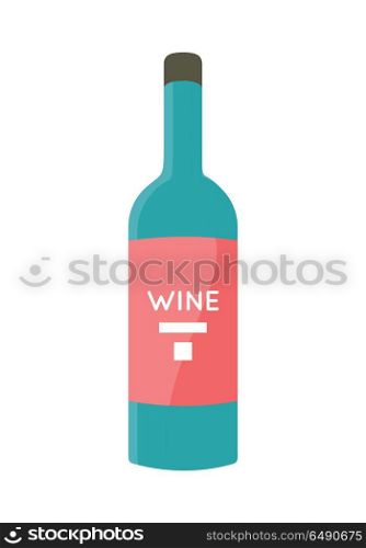 Bottle with Alcohol Vector in Flat Style Design.. Bottle with alcohol vector in flat style. Glass bottle of wine illustration for beverages concepts, grocery store advertising, icons, infograqphic element. Isolated on white background.