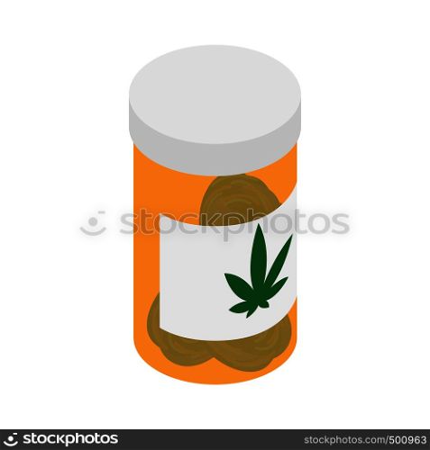 Bottle with buds of medical marijuana icon in isometric 3d style on a white background. Bottle with buds of medical marijuana icon