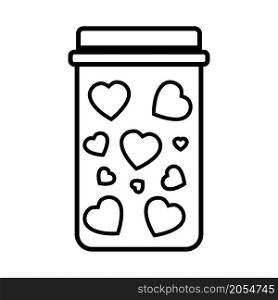 Bottle with hearts icon. Love jar. Romantic background. Cartoon style. Simple flat art. Vector illustration. Stock image. EPS 10.. Bottle with hearts icon. Love jar. Romantic background. Cartoon style. Simple flat art. Vector illustration. Stock image.