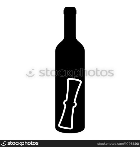 Bottle with letter Message concept Folded scroll document in old container icon black color vector illustration flat style simple image. Bottle with letter Message concept Folded scroll document in old container icon black color vector illustration flat style image