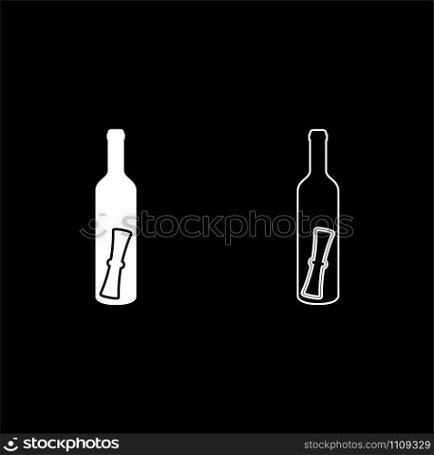 Bottle with letter Message concept Folded scroll document in old container icon outline set white color vector illustration flat style simple image