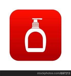 Bottle with liquid soap icon digital red for any design isolated on white vector illustration. Bottle with liquid soap icon digital red