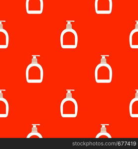 Bottle with liquid soap pattern repeat seamless in orange color for any design. Vector geometric illustration. Bottle with liquid soap pattern seamless