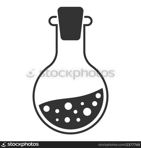 Bottle with magic potion, icon sign alchemy and magic, elixir of love
