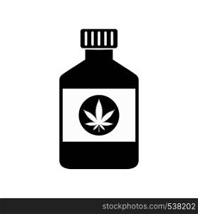 Bottle with medical marijuana icon in black simple style isolated on white background. Bottle with medical marijuana icon
