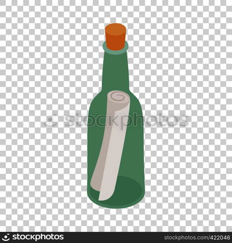 Bottle with note isometric icon 3d on a transparent background vector illustration. Bottle with note isometric icon