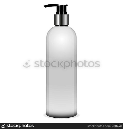 Bottle with pump dispenser vectior 3d realistic illustration. White package isolated on background. Ready for your design mockup.. Bottle with pump dispenser vectior 3d realistic