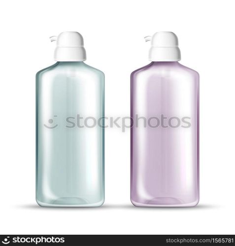 Bottle With Pump For Hygienic Hands Gel Vector. Empty Transparent Bottle For Sanitizer Protection Product. Package Hygiene Disinfectant With Dispensing Template Realistic 3d Illustration. Bottle With Pump For Hygienic Hands Gel Vector
